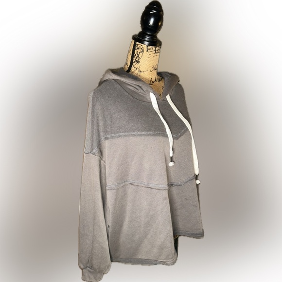 POL Anthropologie Oversized Baggy Gray Olive Textured Casual Hoodie Sweatshirt S - Picture 3 of 11